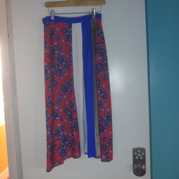 Vestire Skirt Womens Midi A-Line Asymmetrical Hem Size XS Red -White- Blue 27" W - Picture 10 of 11